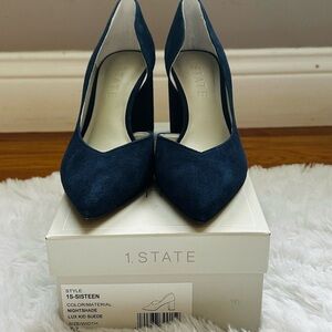 1. State Women's Dark Blue Suede Heels